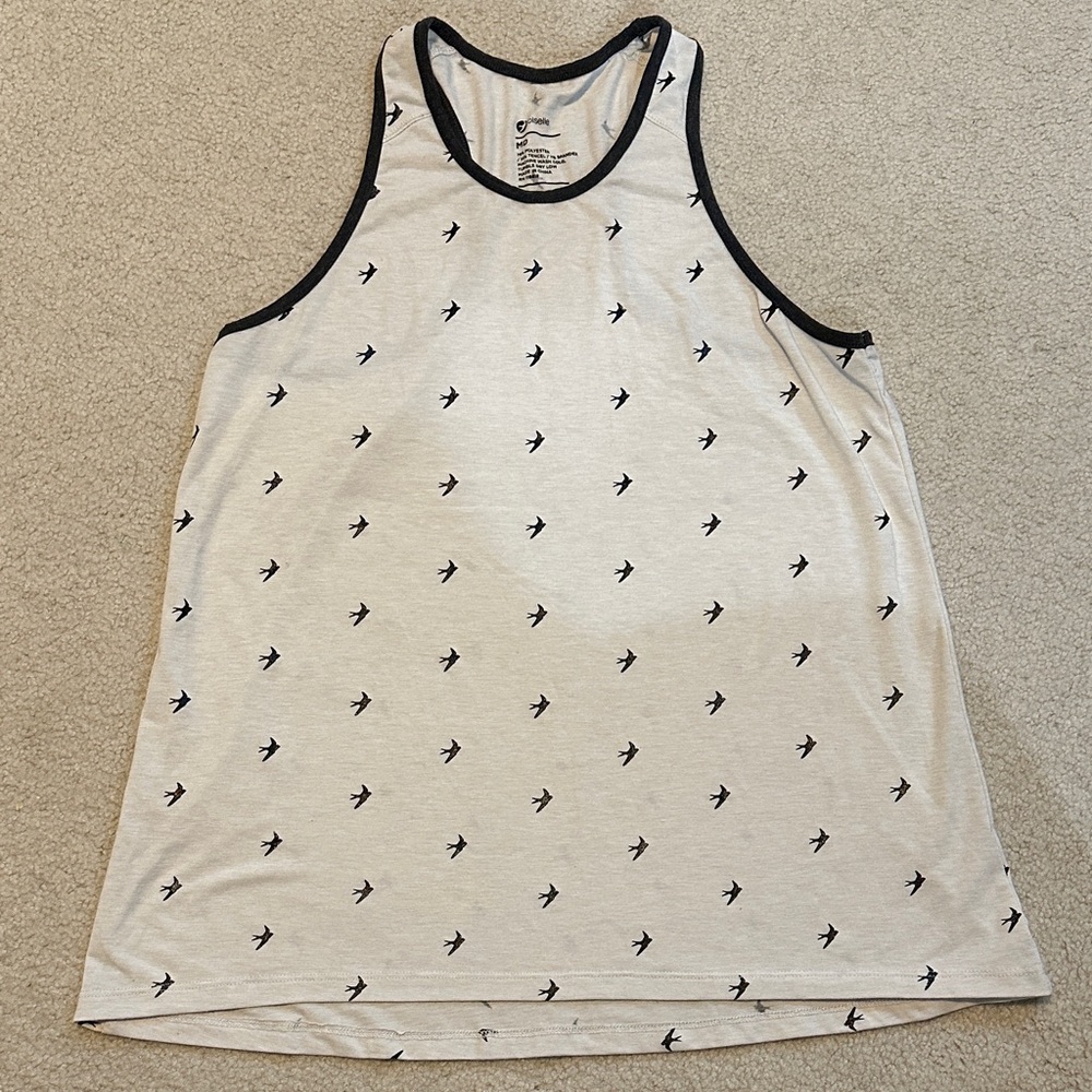 Oiselle sz. M Ivory Tank with Black Bird Design